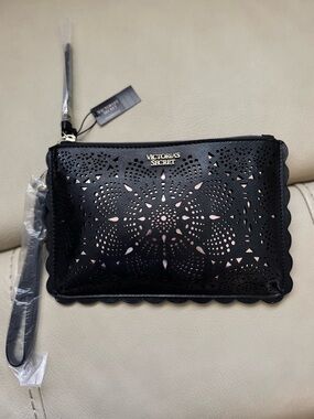 Victoria's Secret Black Laser-Cut Wristlet Clutch